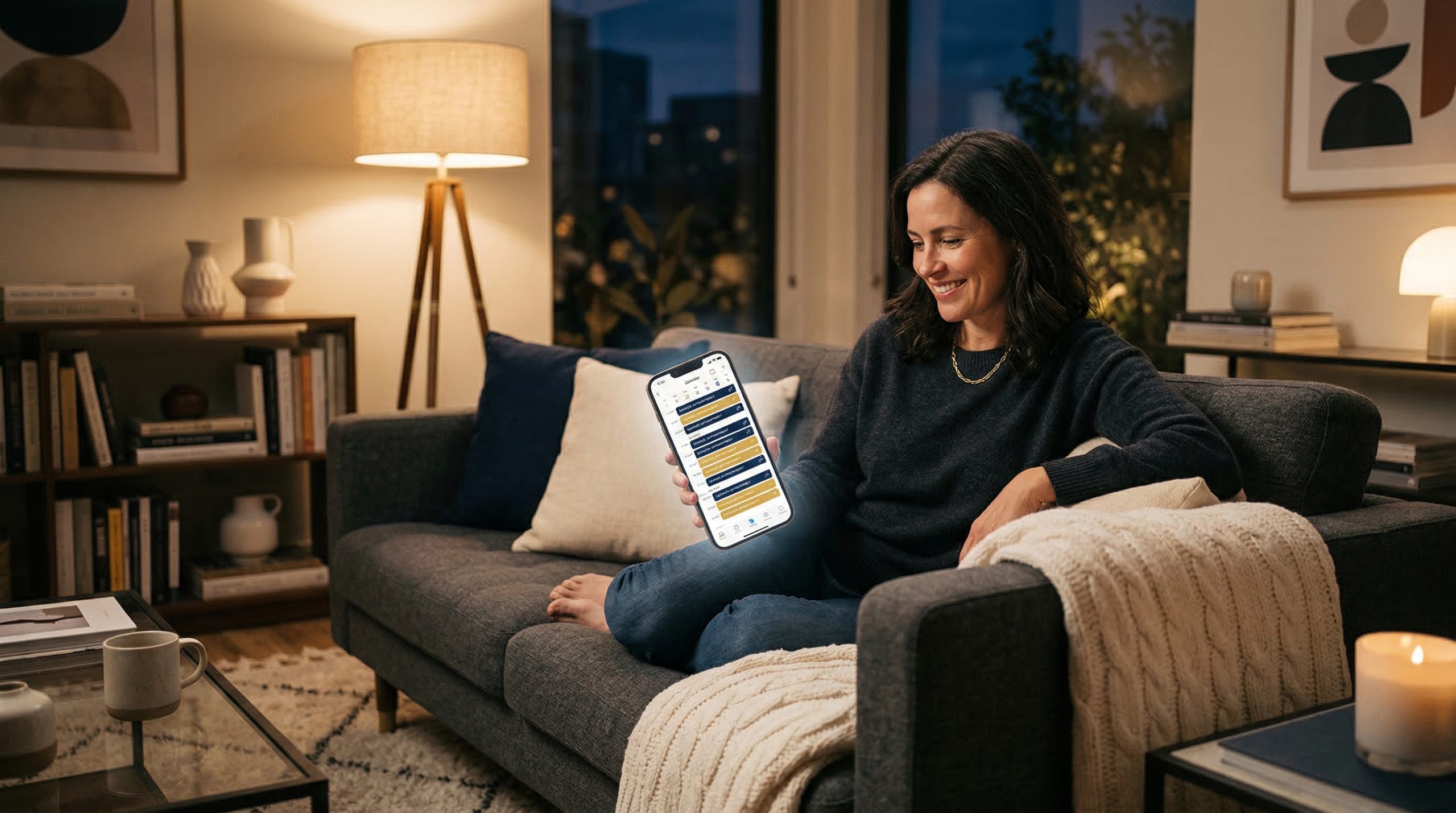 Business owner checking phone with automated lead responses and booked appointments