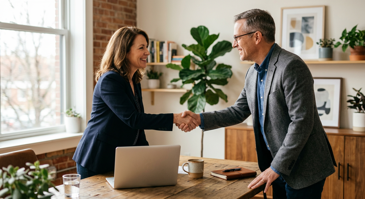 Business owner in a professional meeting with a marketing consultant