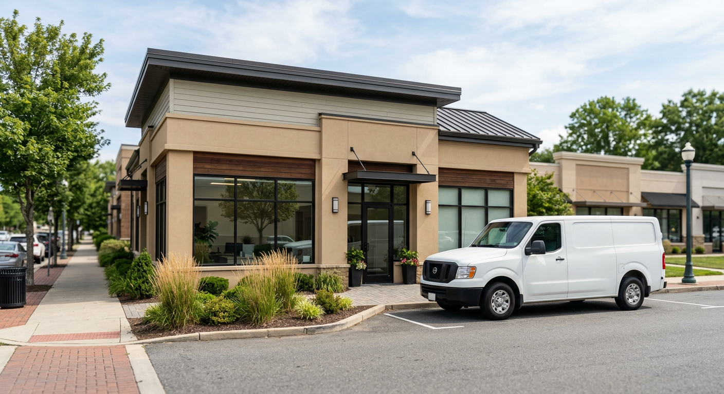Local service business with professional van outside their shop