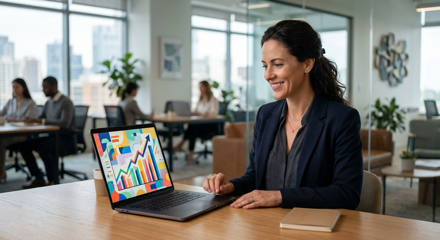 Business owner reviewing positive local SEO growth trends