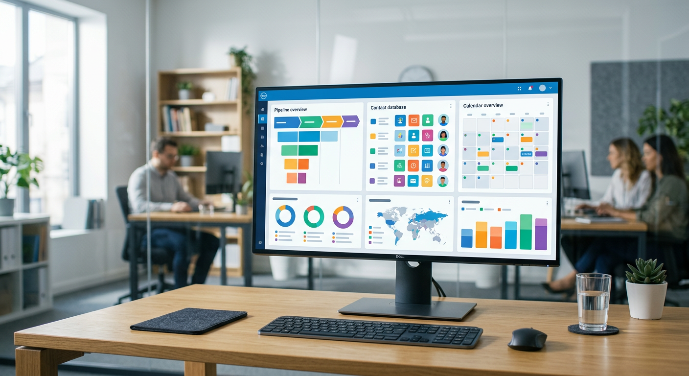 CRM dashboard showing lead pipeline and automation workflows