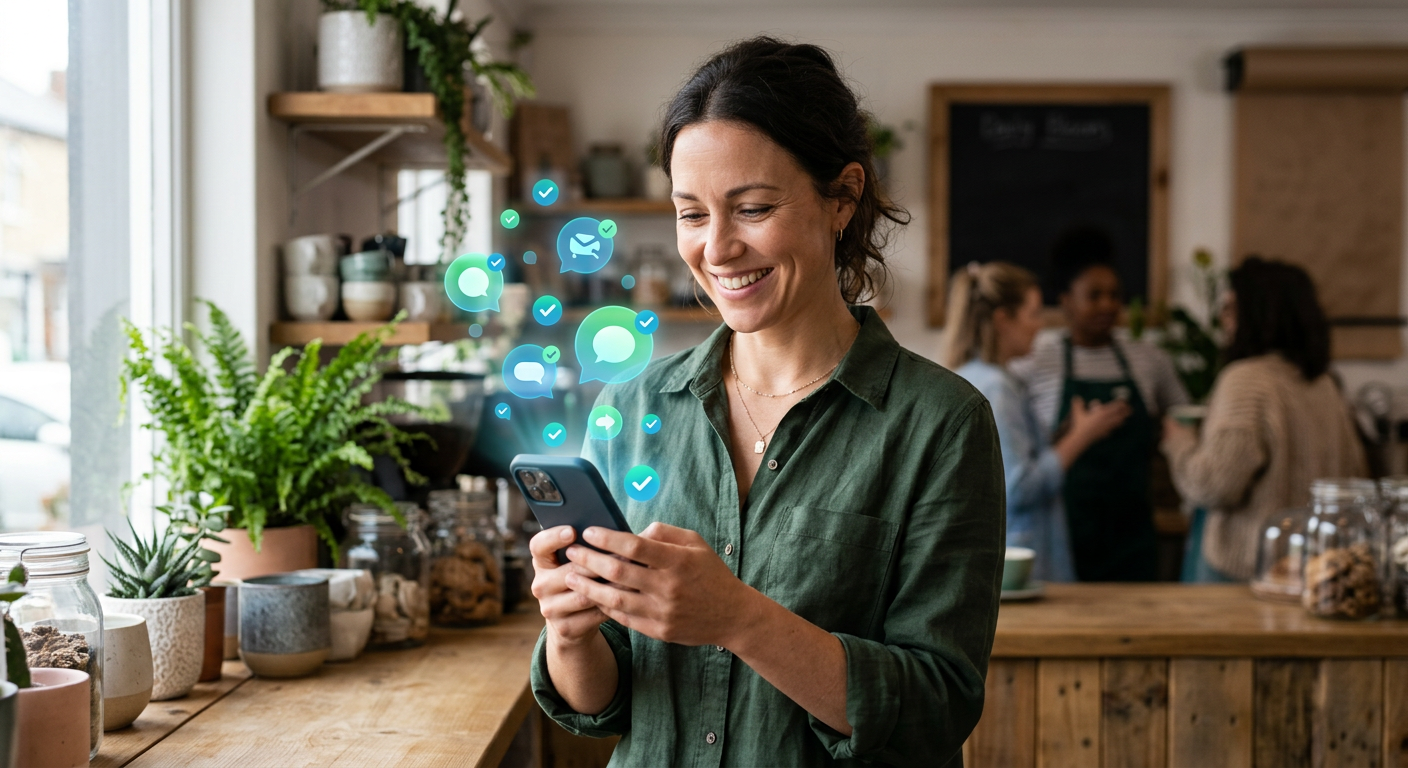 Business owner receiving automated follow-up notifications from their CRM system