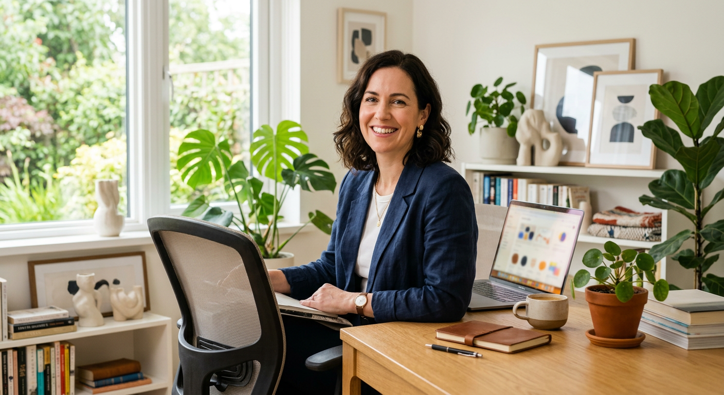 Empowered small business owner taking control of their AI-assisted marketing