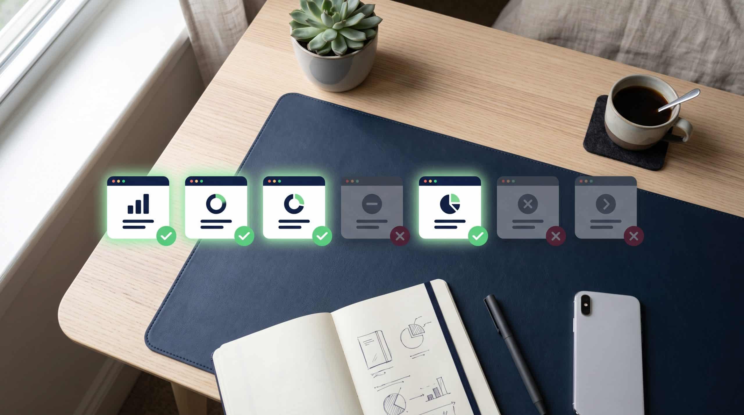 Workspace with analytics dashboard approval interface overlay