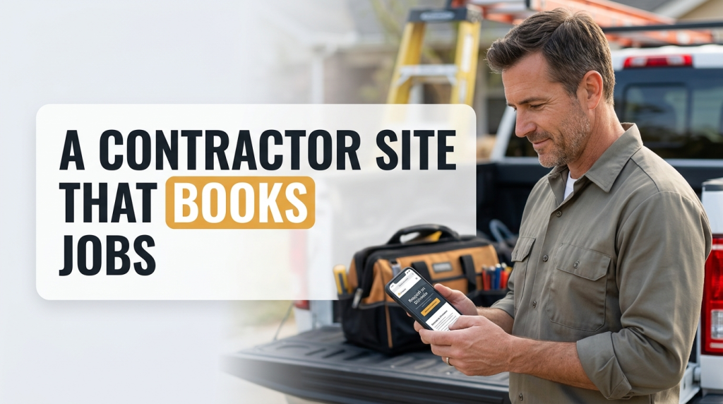 Contractor checking the best website setup for contractors that books estimates from his phone