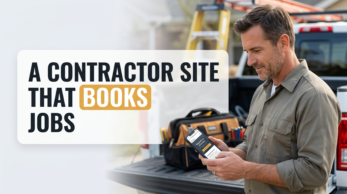 Contractor checking the best website setup for contractors that books estimates from his phone