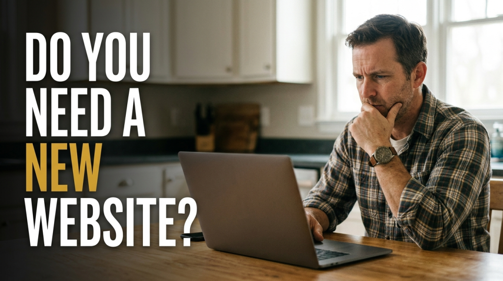 Small business owner reviewing the signs you need a new website on his laptop