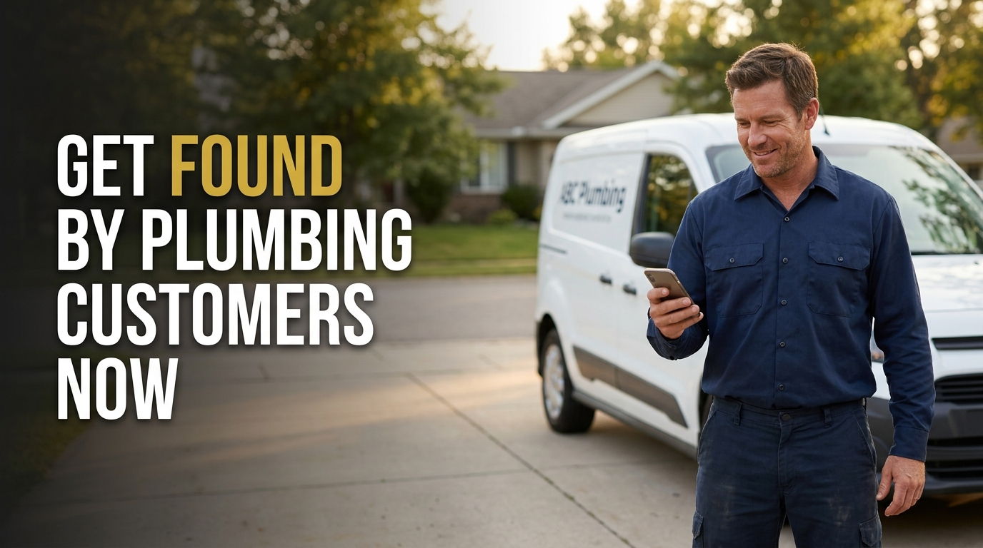 Plumber and small business owner checking his phone by his service van, illustrating SEO for plumbers