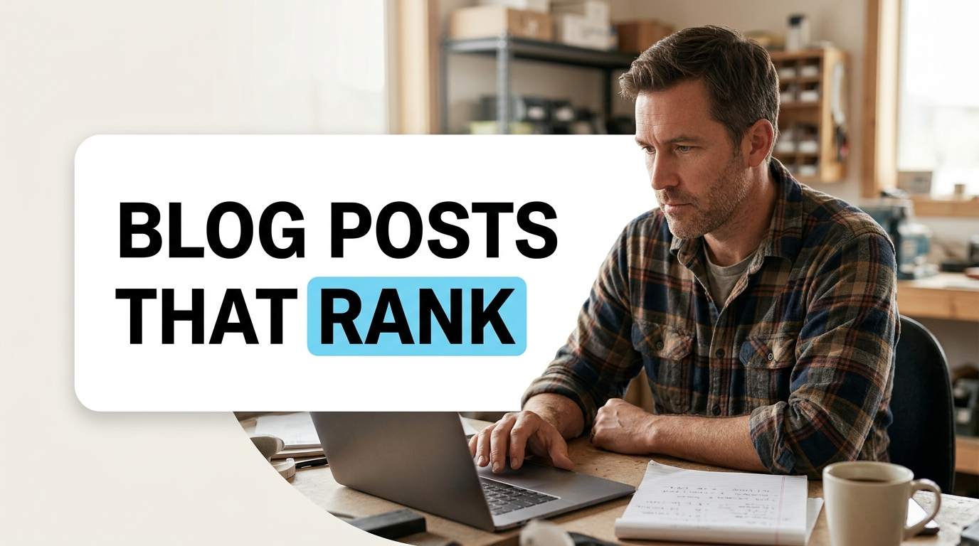 Small business owner writing a blog post for SEO on a laptop