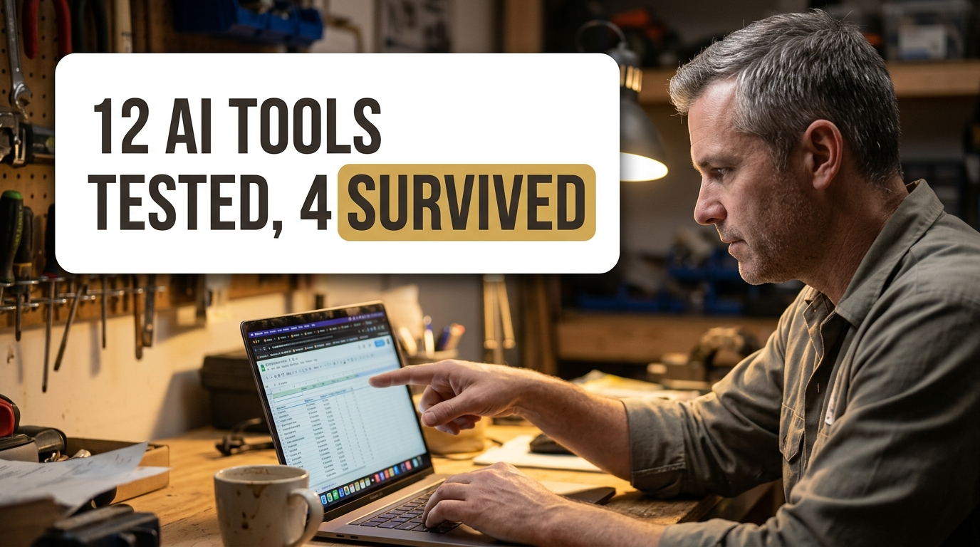 Man analyzing AI tools on laptop spreadsheet