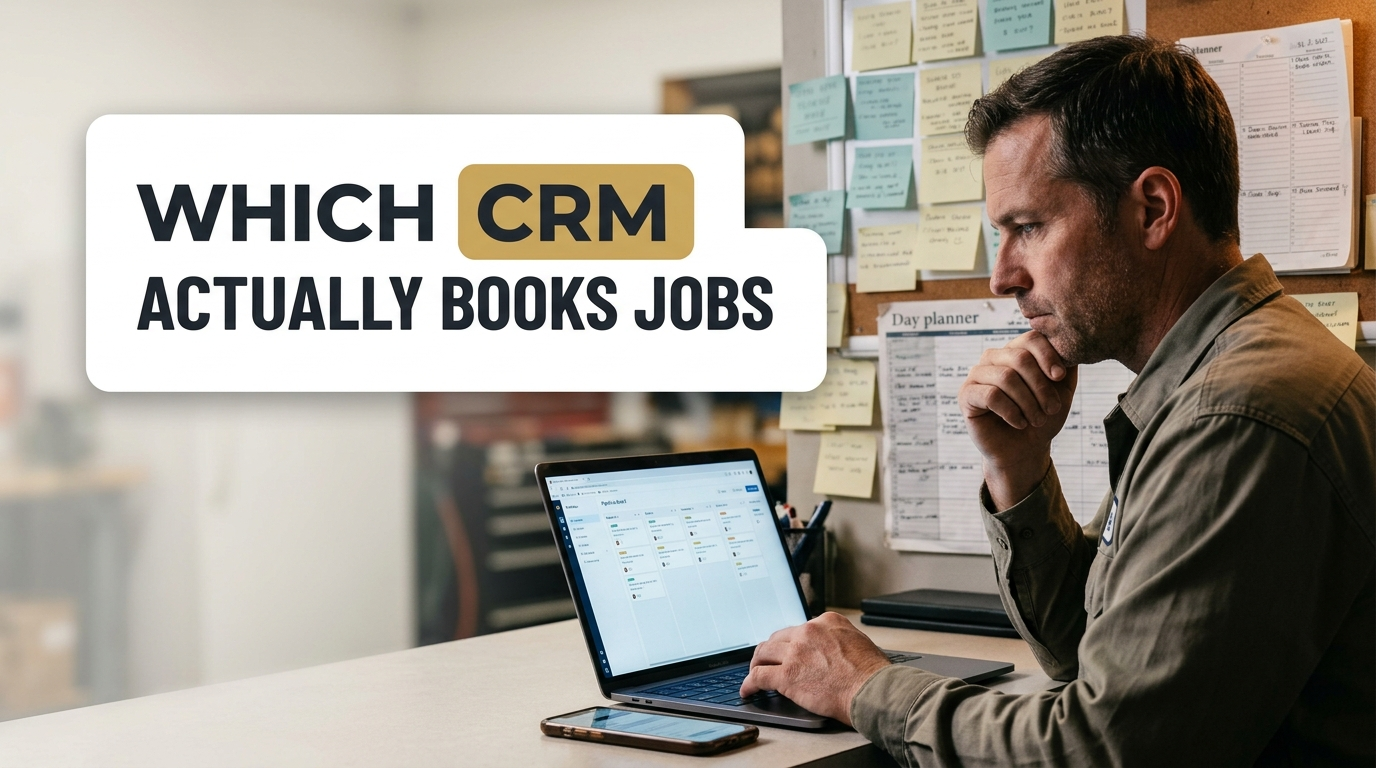 Man reviewing CRM software on laptop at desk