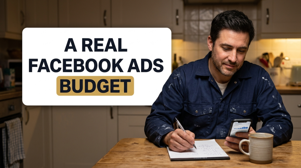 Man reviewing Facebook ads budget at kitchen table