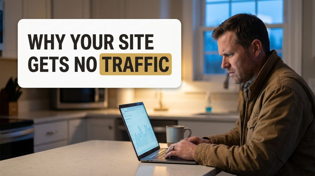 Man analyzing website traffic on laptop at home
