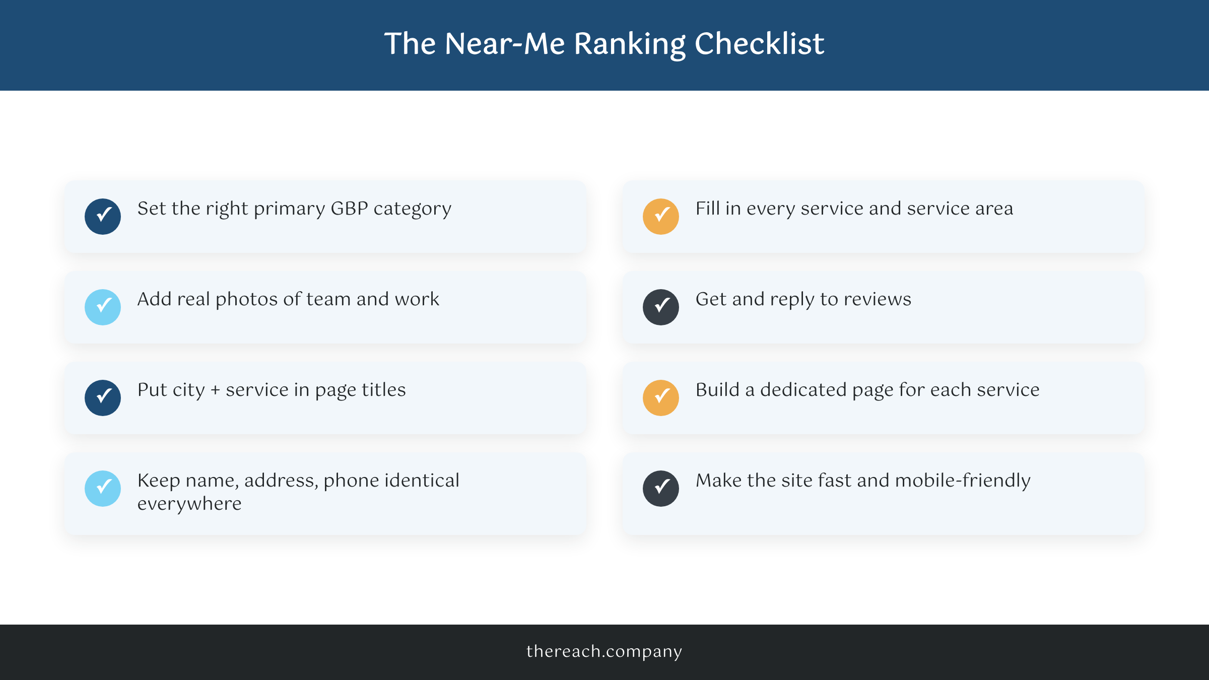 Near me ranking checklist covering Google Business Profile and on-page website moves