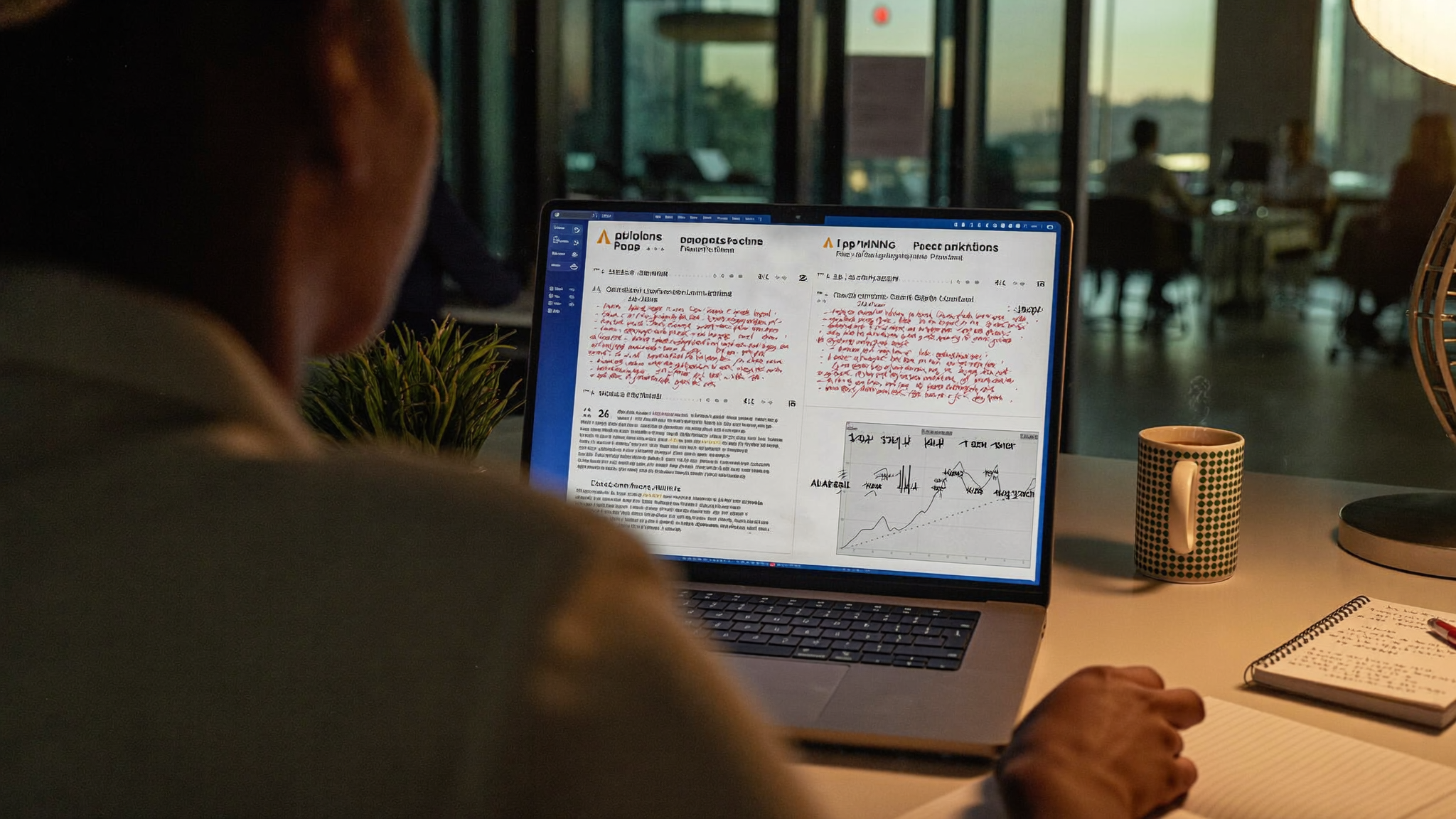 Editor comparing two AI-written drafts side by side, showing more edits needed on one than the other