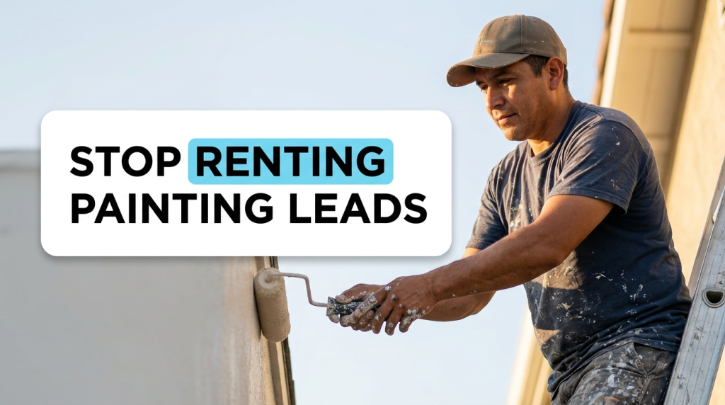 Painter on ladder beside “Stop Renting Painting Leads” text